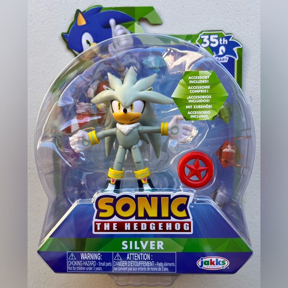 Sonic The Hedgehog 35th Anniversary SILVER Action Figure w/Red Star Spring